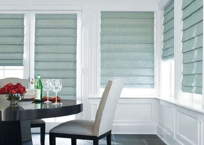 Beige fabric Roman blinds in Al Safa penthouse