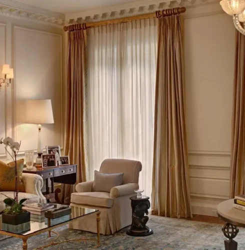Sheer white curtains in Palm Jumeirah living space